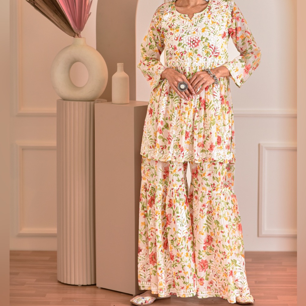 Luxe Chikankari Mul Gharara Set Indian/ Pakistani